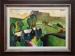 Geoffrey Key Three Houses Landscape Original Painting