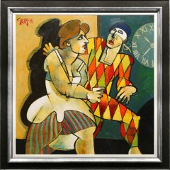 Geoffrey Key late for the ball-oil-painting-clowns-and-jesters