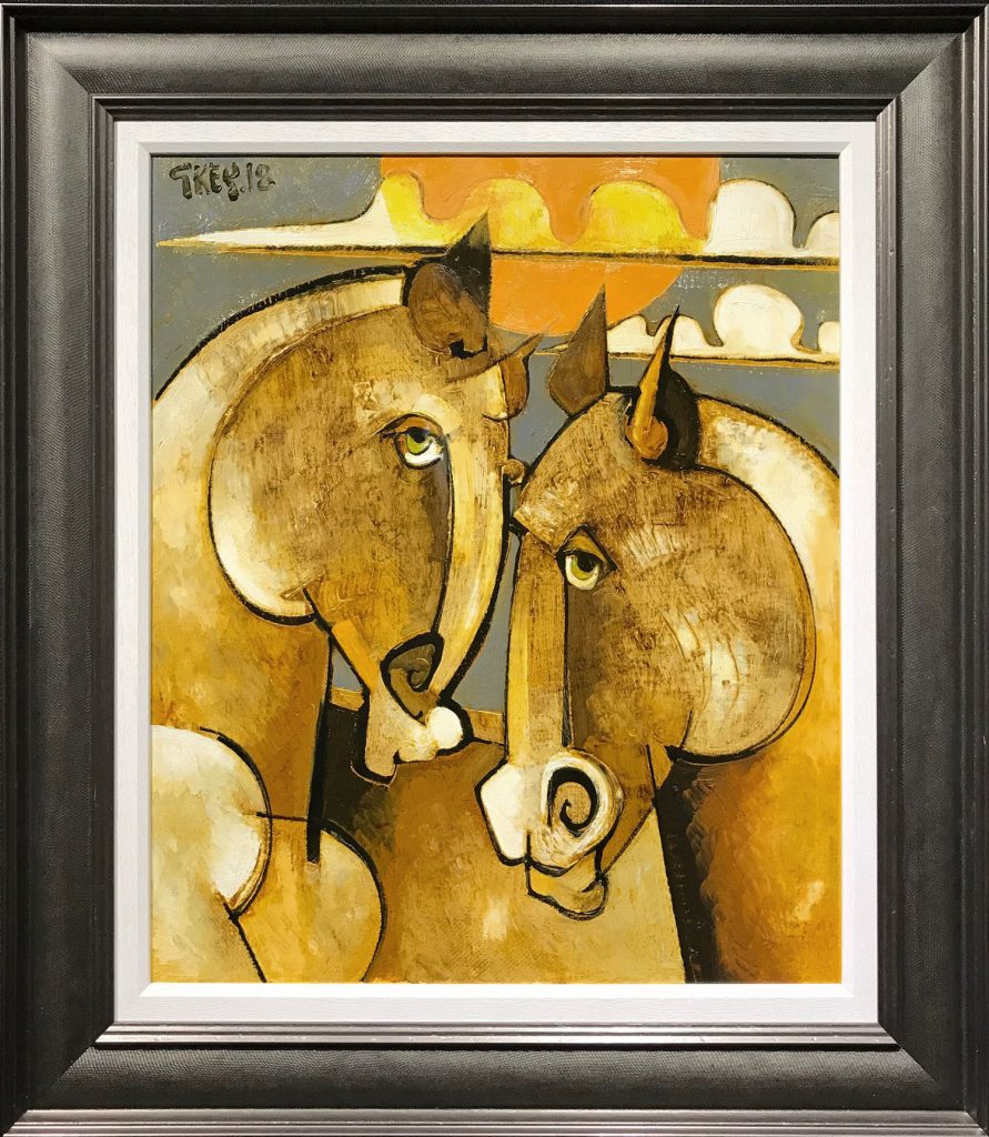 Geoffrey Key Horses with Sun Original Oil Painting for Sale