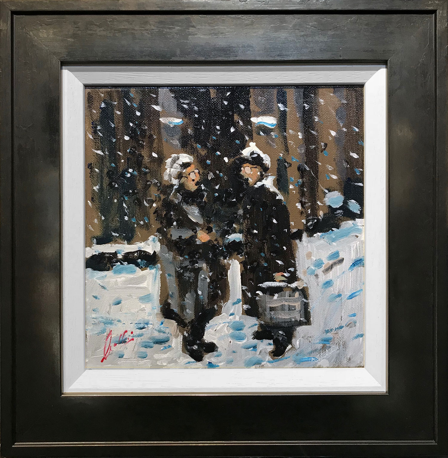 David Coulter Original Painting Chinwag in the Snow