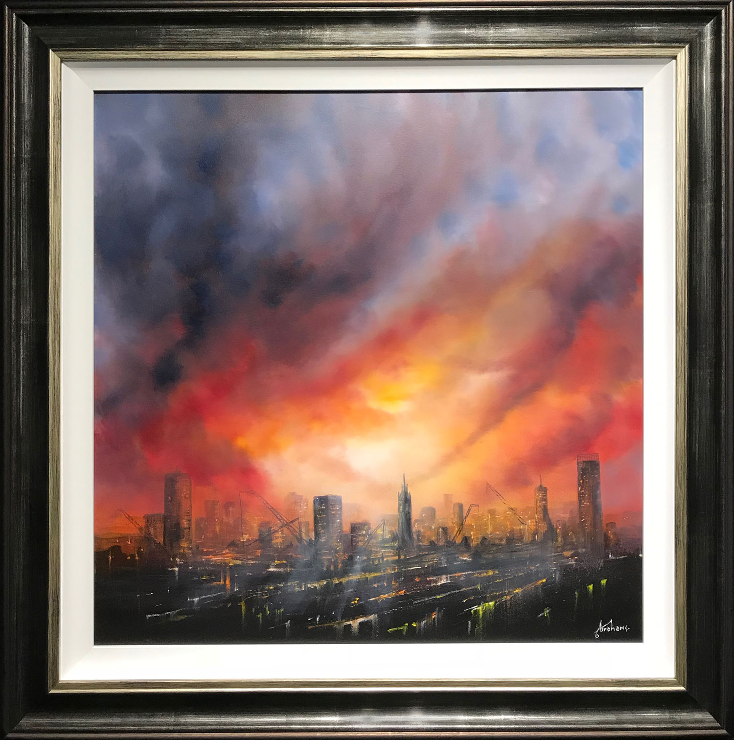 Danny Abrahams Original Painting Red Skies Over Manchester