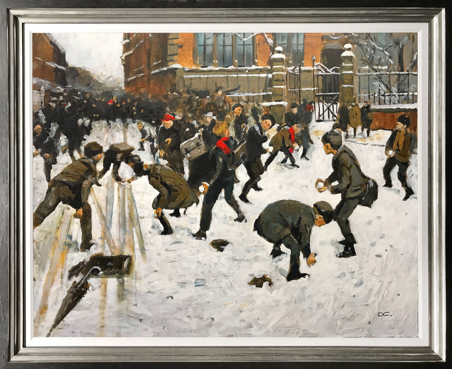 David Coulter Original Painting Snowball Fight