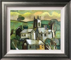 Geoffrey Key Village Church Original Oil Painting for Sale