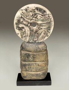 Peter Hayes - Raku Disc Mounted on Canal Clay Base