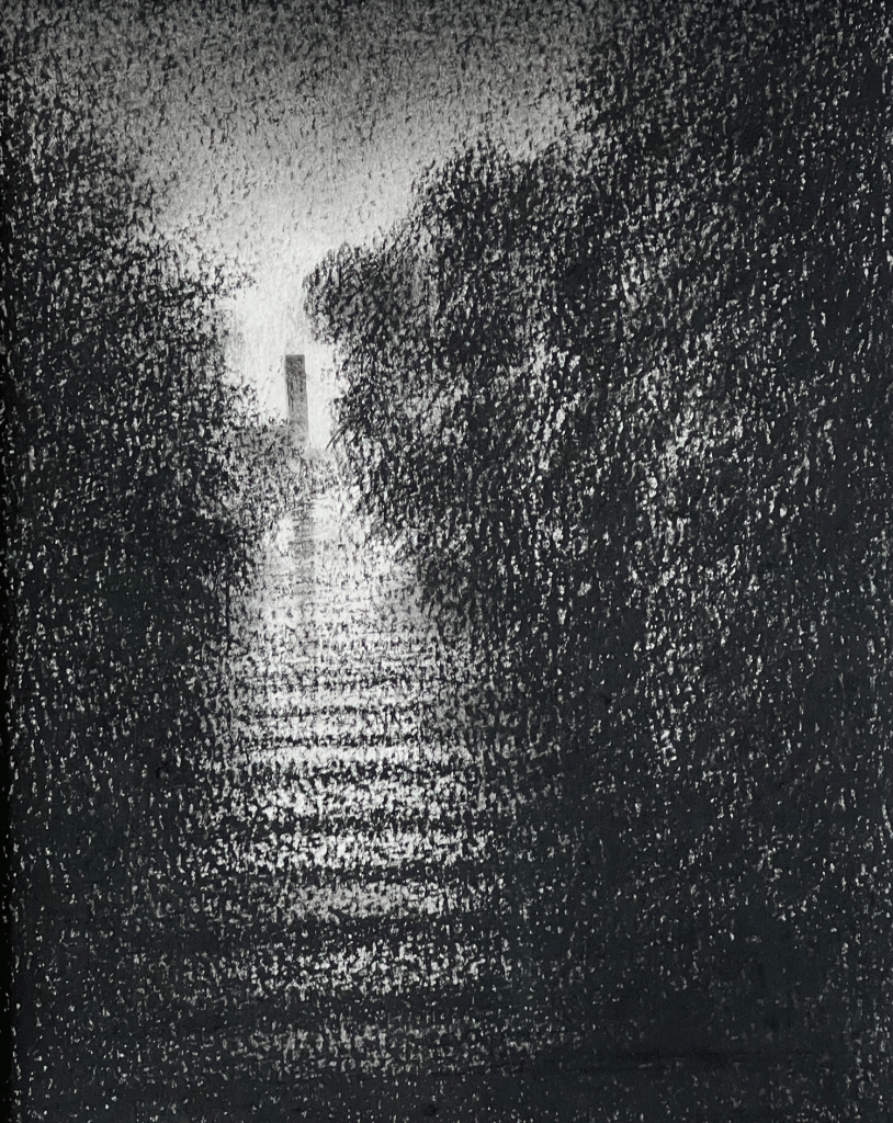 Trevor Grimshaw Canal Scene Original Charcoal Drawing for Sale
