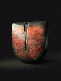 Peter Hayes - Large Red Raku Keyhole Bow