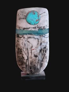 Peter Hayes - Raku Bow with Blue Wave