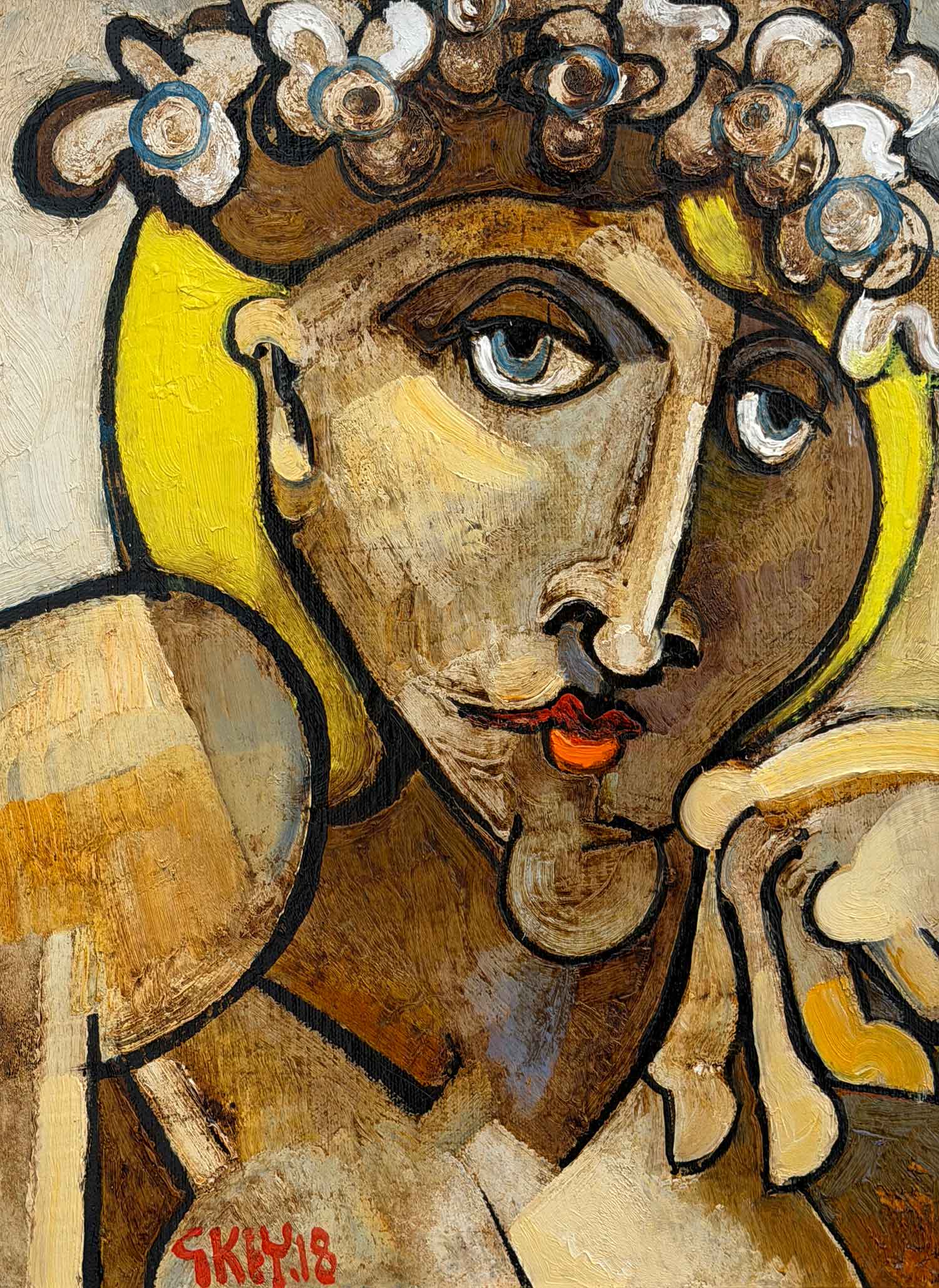 Geoffrey Key - Head with Flowers