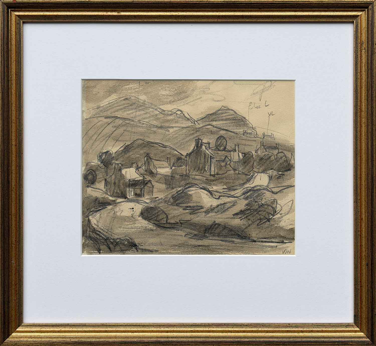 Sir Kyffin Williams - Mountains with Cottage Sketch