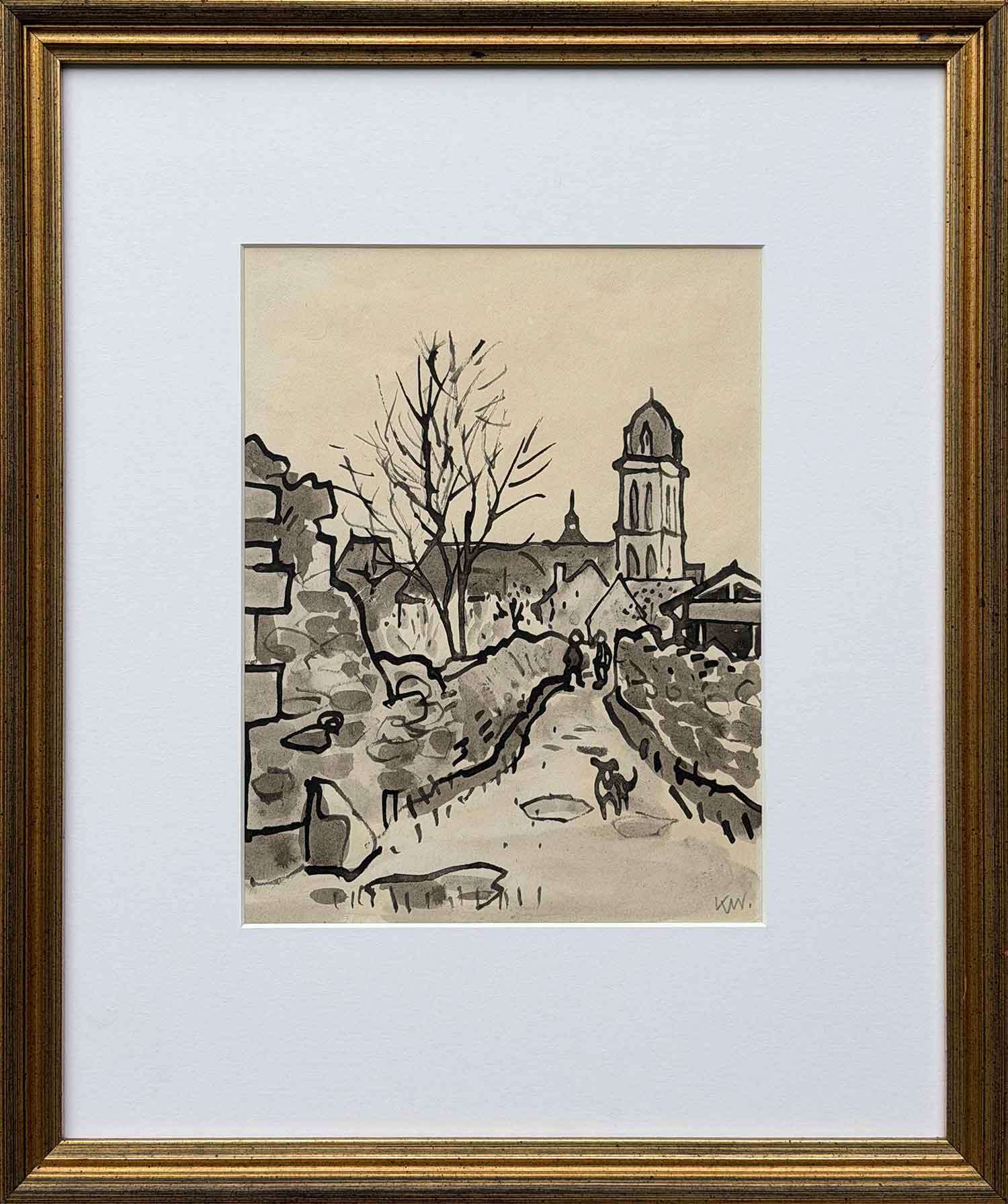 Sir Kyffin Williams - Dog with 2 Figures